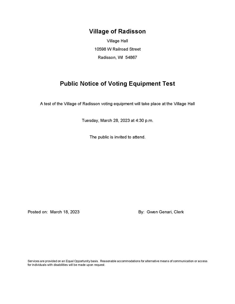 3-28-2023 Notice of Equipment Test